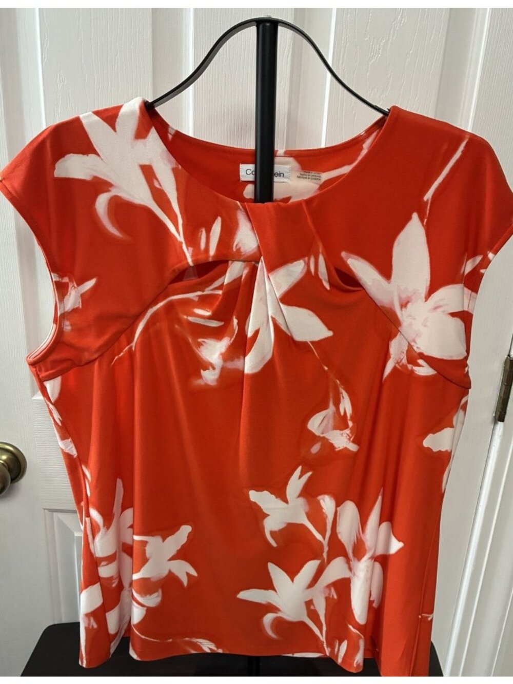 Calvin Klein Floral Sleeveless Blouse Top Orange White Womens Size XL